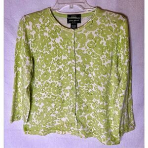 Eddie Bauer Green Floral Print Button Down Women's Cardigan -Size Medium